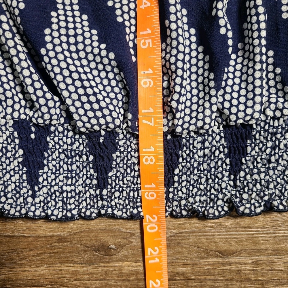 iZ Byer S Boho Smocked Blouse & Cami Set Navy‎ Chevron Dot Print Cold Shoulder - Picture 10 of 16